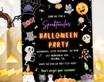 Halloween Party Invitation, Canva Template, Kids Cute Spooky Night Party, Editable Halloween Invitation Halloween Party Invite