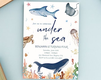 Under the Sea Birthday Invitation Editable Invite Party Canva Template Instant Download