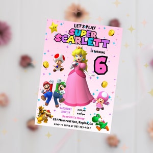 Princess Peach Invitation Super Mario Princess Birthday Invite Instant Download Peach Party Invitation Canva Template