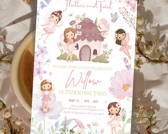 Fairy Birthday Invitation Pixie Magical Floral Invitation Birthday Party Invitation CANVA EDITABLE Instant download