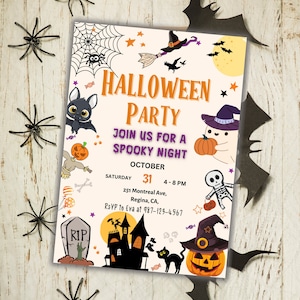 Halloween Party Invitation, Canva Template, Kids Spooky Night Party, Editable Halloween Invitation Halloween Party Invite