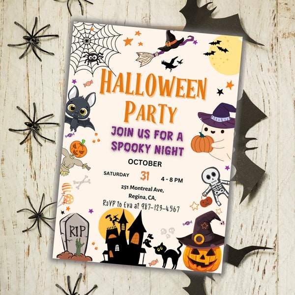 Halloween Party Invitation, Canva Template, Kids Spooky Night Party, Editable Halloween Invitation Halloween Party Invite