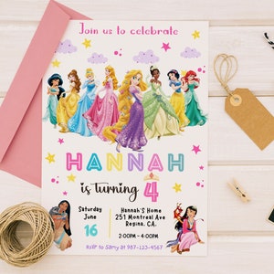 Princess Birthday Invitation Template Editable Printable Invite Instant Download Girls Kids Birthday invite Canva Template