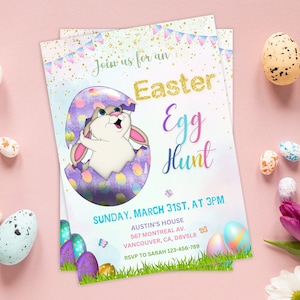 Invitación a la búsqueda de huevos de Pascua Invitación de Pascua editable Fiesta con mis píos Plantilla de invitación a la fiesta de Pascua Descarga instantánea