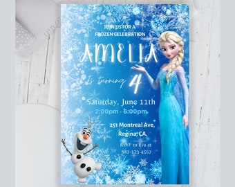 Invitación CONGELADA Invitación de cumpleaños de Elsa Cumpleaños de nieve de invierno Imprimible, Descarga instantánea editable Plantilla Canva Invitación congelada