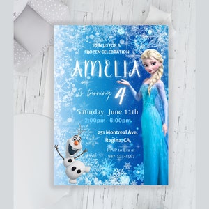 Invito FROZEN Invito di compleanno Elsa Invito di compleanno sulla neve invernale Stampabile, modello Canva modificabile Download immediato Invito Frozen