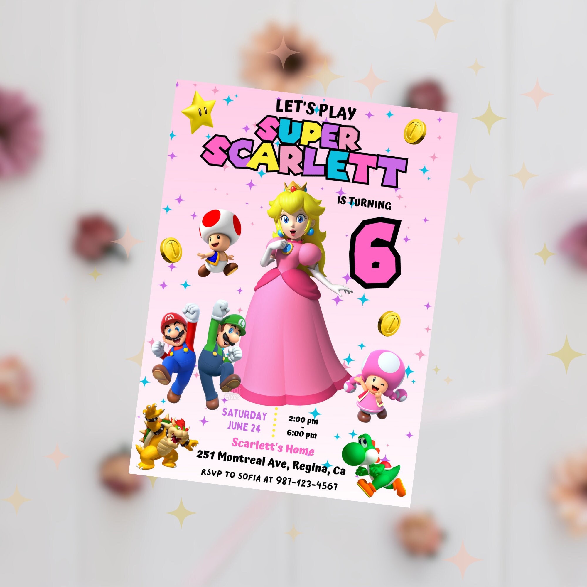 invitacion princess peach Template