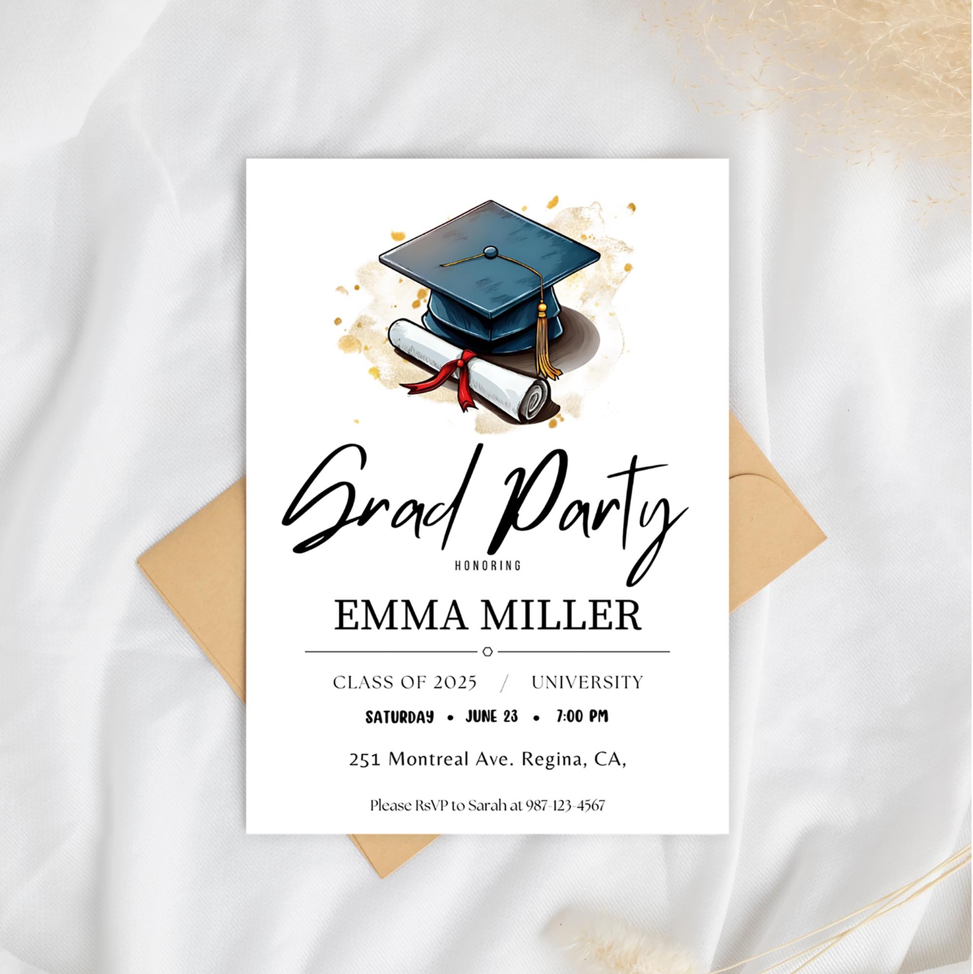 Editable Graduation Party Invitation Template: Canva & Photoshop (5x7 ...
