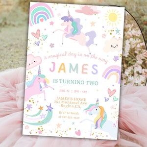 Unicorn Invitation Magical Birthday Party CANVA EDITABLE Instant download Unicorn Party Instant Download