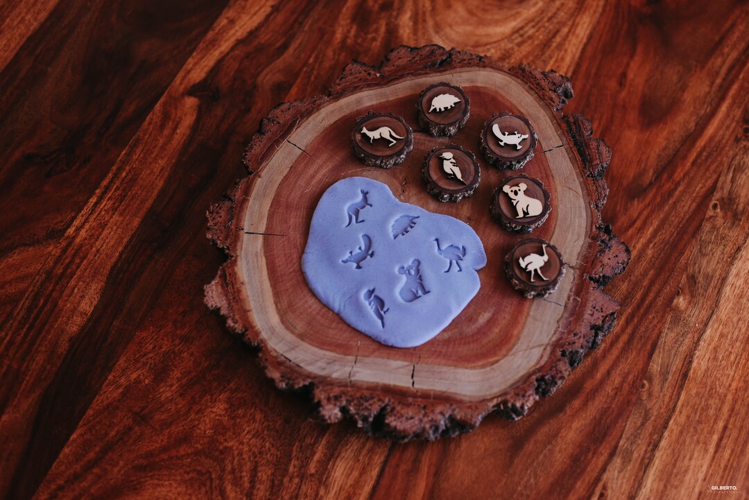 Australian Animals Play Dough Stamp Set Handcrafted Wooden Stamps for