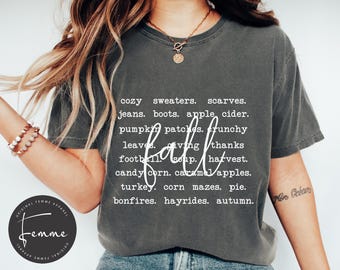 Fall Words Shirt, Women's Fall Shirt, Autumn Shirt for Women Hello Fall T-Shirt, Thanksgiving Tee, Fall Graphic Tees, Comfort Colors Shirt