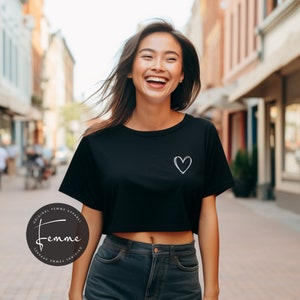 Pocket Heart Crop Top - Valentines Day Crop Top - Women&#39;s Valentines Day Gift - Heart Shirt - Valentines Shirt - Gift For Her  Cute Crop Top