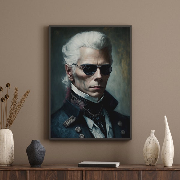 Poster of Karl Lagerfeld fashion attire, Wall Art, Baroque, Male model, Oil painting style, Premium Poster, No framed, Print