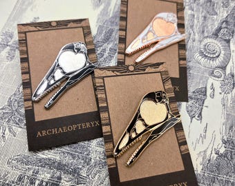 Archaeopteryx Dinosaur Fossil Skull Hard Enamel Pin