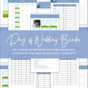 The Complete Day of Wedding Binder, 60 + Pages, editable template on Canva, Instant Download, Digital Template, Printable. Blue Watercolor
