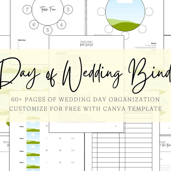 The Complete Day of Wedding Binder, 60 + Pages, editable template on Canva, Instant Download, Digital Template, Printable.