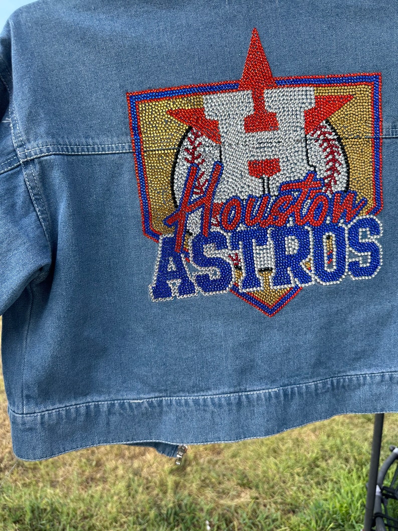 Astros Rhinestone Jean Jacket: Bling Denim Baseball Jacket - Etsy