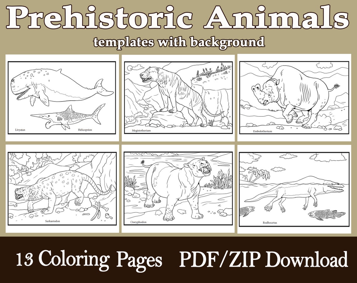 Prehistoric Animals for Kids and Adults. 13 Coloring Pages With Animals