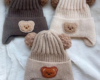 Baby Winter Wool Knitted Cute Bear Ear Protection Hat For Children
