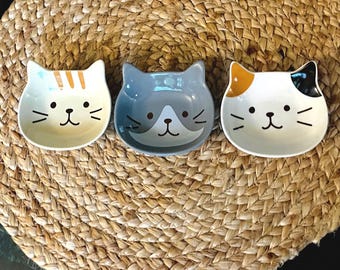 Cat Lover Perfect Gift - Tea Bag Holders, Spoon Rests & Ring Dishes - Cermaic Cat Shaped Bowls - (Set of 3)