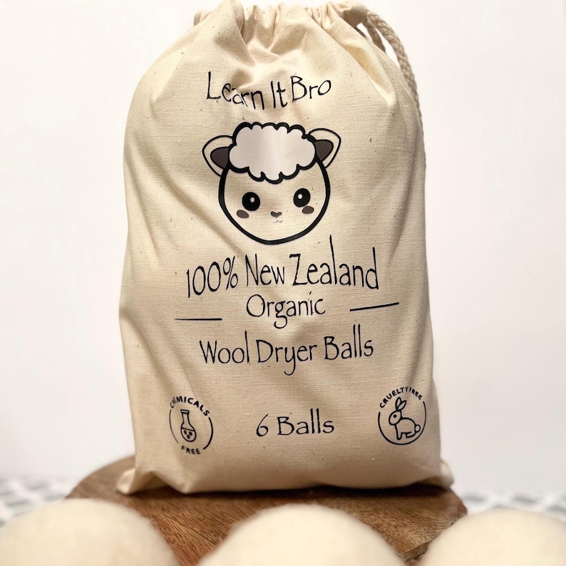 Boules de séchage en laine : 100 % laine de Nouvelle-Zélande, sans produits chimiques, lot de 6 image 1