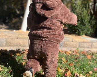 Comfy Bear Shaped Polar Fleece Hooded Set For Toddlers (Set of 2 pcs)