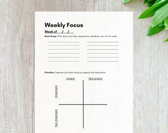 Printable ADHD Planner, ADHD Weekly Planner for adults, ADHD Prioritize Task To-Do Planner