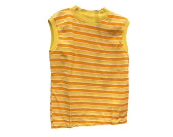 Vintage Emifors Kids Yellow Orange Striped Sleeveless Mock Neck Knit Top RN13706