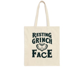 Resting Grinch Face Cotton Canvas Tote Bag