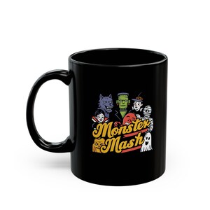MONSTER Mash Black Mug - Retro Halloween Coffee Cup, Classic Monster Party Design