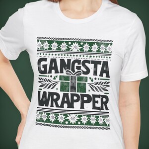 Vintage Gangsta Wrapper Christmas T-Shirt For Holiday Parties and Ugly Sweater friends reunions.