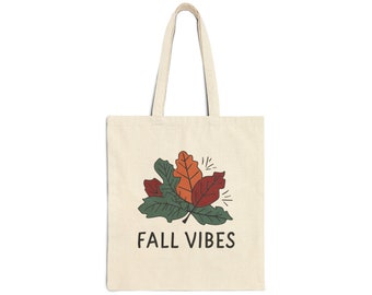 Fall Vibes Cotton Canvas Tote Bag - Autumn Leaves Design