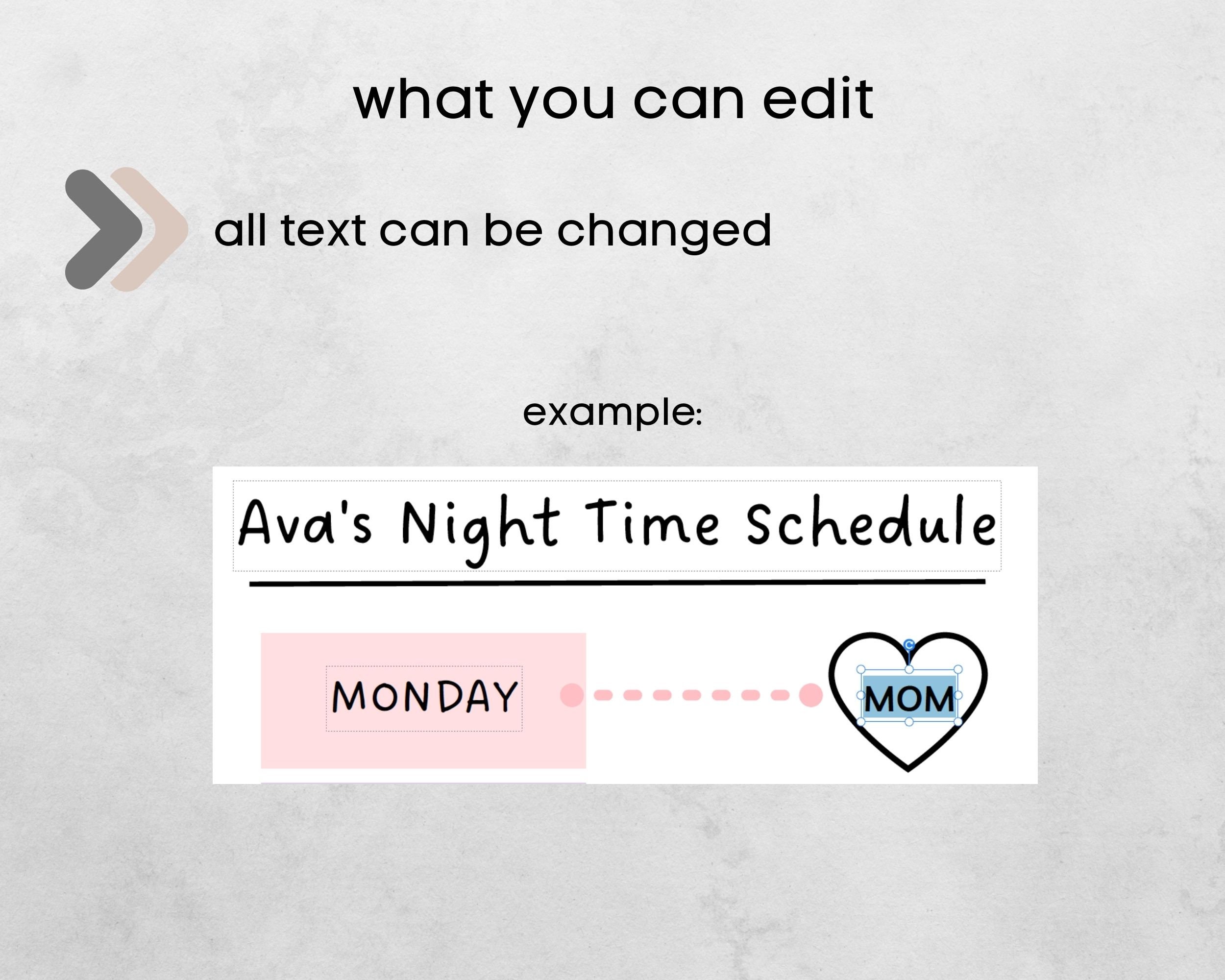 Editable Kid's Night Time Schedule PDF, Bedtime Routine Schedule ...