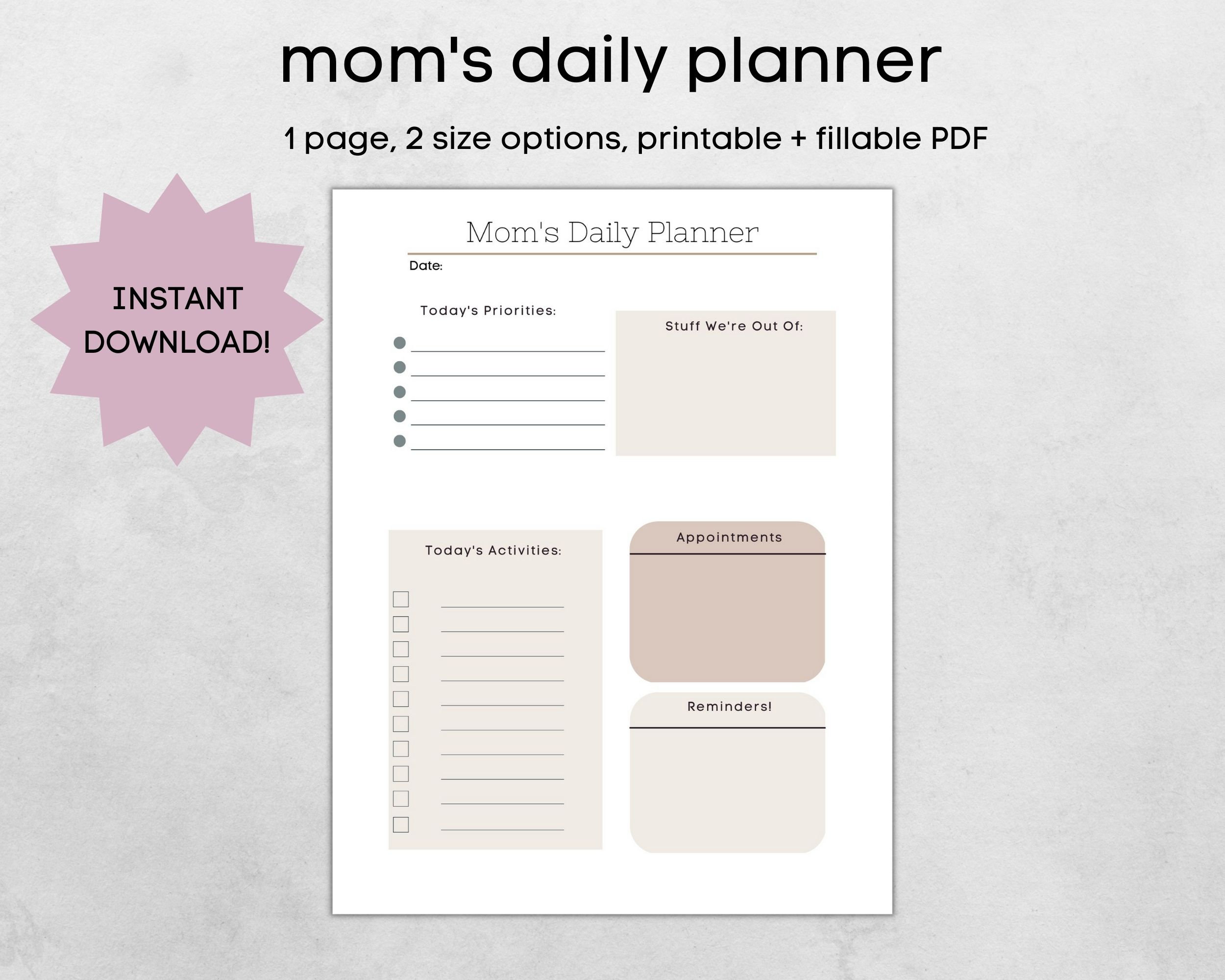 Mom's Daily Planner Printable PDF, Digital Daily Planner, Mom Life ...