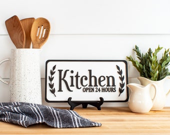 Farmhouse Kitchen Sign, Modern Farmhouse Decor, Custom Kitchen Sign, Wood Kitchen Sign, 3D Kitchen Sign, Kitchen Open Sign, Country Kitchen