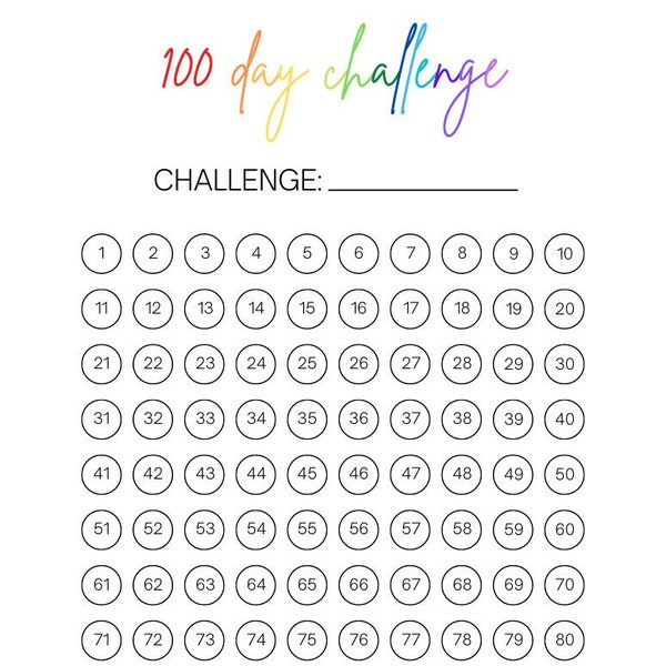 Rainbow 100 Day Challenge Habit Tracker