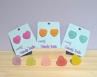Sugared Candy Heart Stud Earrings: Y2K Pastel Stainless Steel