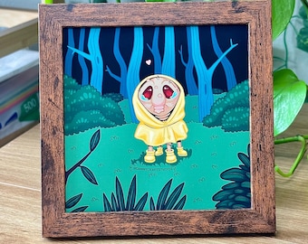 Cute Squonk Cryptid Art Print | Cozy Square Wall Art | Sad Crying Creature Illustration | Small Aesthetic Desk Decor | 6x6 8x8