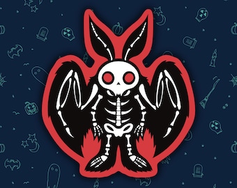 Skeletal Mothman Sticker: Spooky Cryptid Vinyl Decal