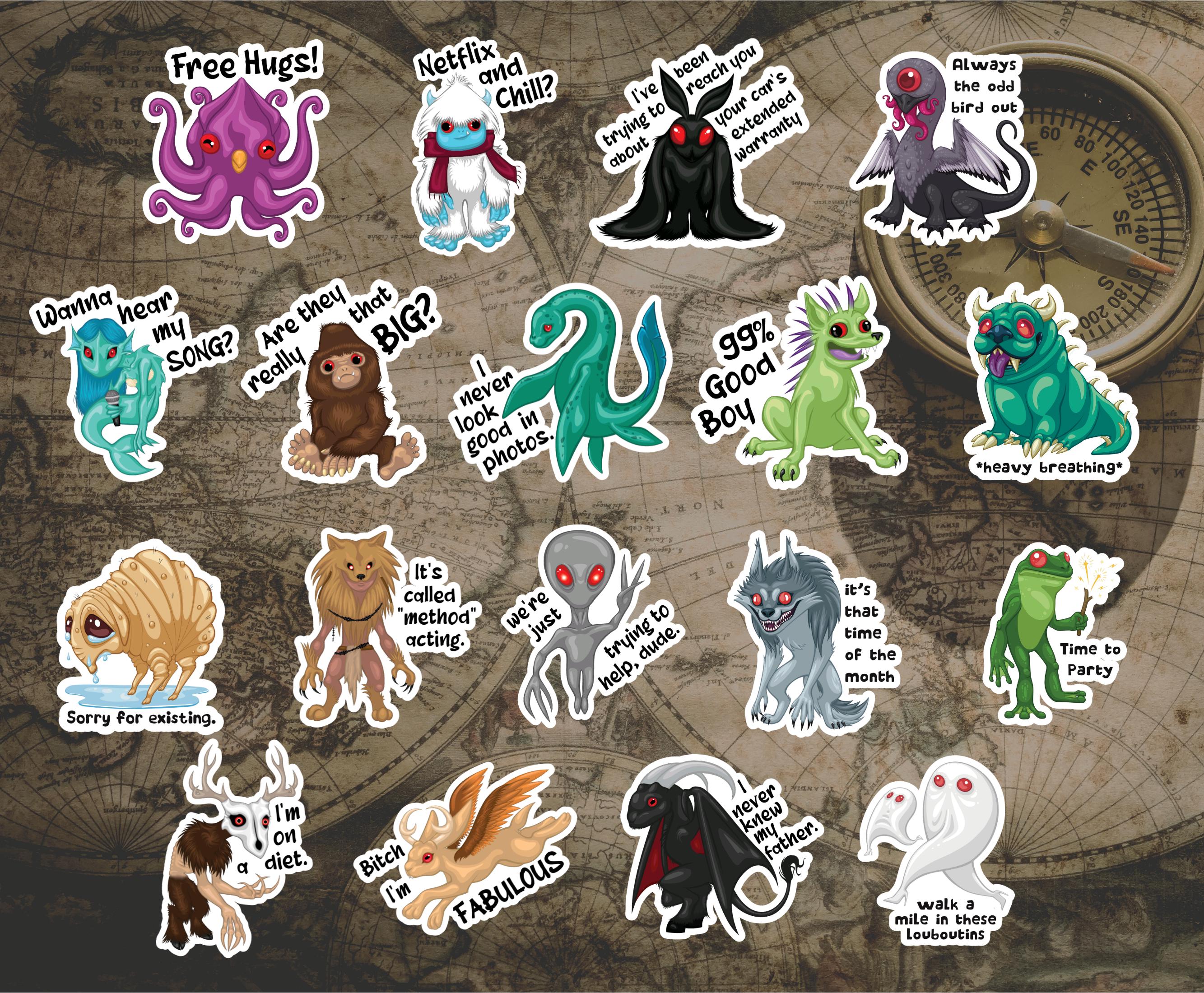 Funny Cryptid Sticker Pack: Goth Laptop Decals - Etsy
