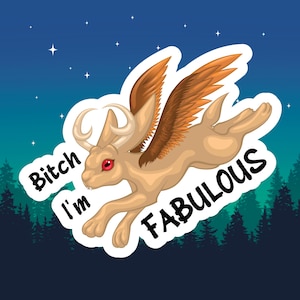 Fabulous Jackalope Sticker, Funny Misunderstood Cryptid Stickers, Cryptid Creatures, Rabbit Sticker Decal, Cryptozoology Wildlife Sticker