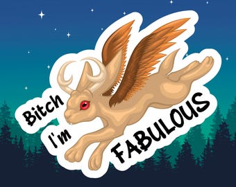 Sticker fabuleux jackalope, sticker créature cryptide rigolote
