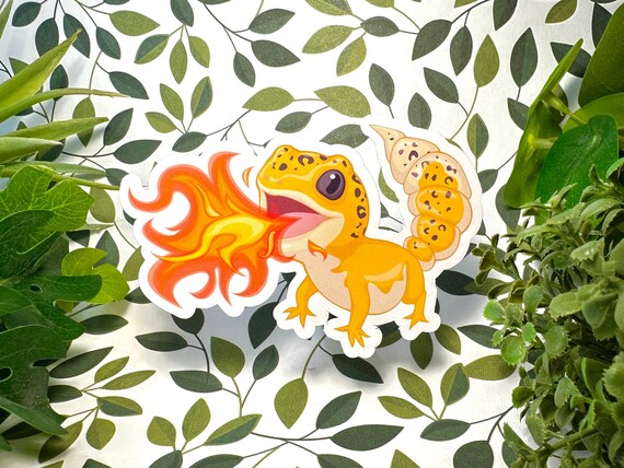 Fire Breathing Gecko | Leopard Gecko Stickers | Reptile | Funny Animal Sticker | Dangerous Cute Animal Stickers | Laptop Decal | Vinyl