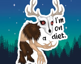 Wendigo Cryptid Sticker Cryptozoology, Occult Spooky Sticker, Funny Diet Sticker, Cute Horror Monster Sticker Decal, Camping Vinyl Stickers