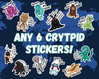 Misunderstood Cryptid Sticker Bundle Pack, Funny Creepy Goth Stickers, Mothman Sasquatch Skinwalker Wendigo Chupacabra Kraken Jackalope