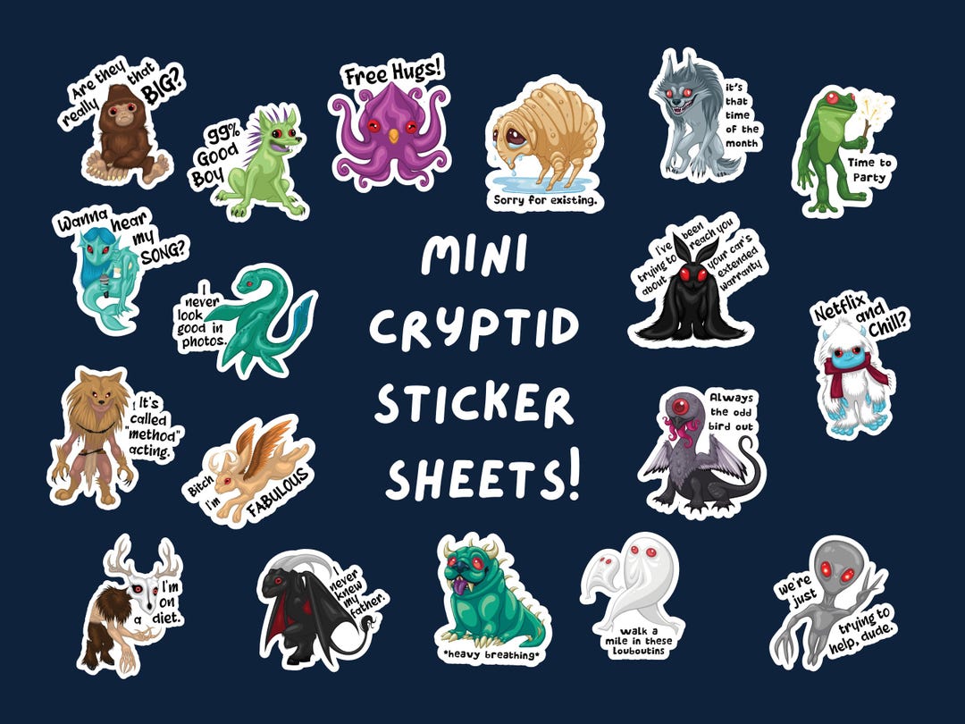 Misunderstood Cryptids Mini Sticker Sheets / Funny Cryptid Stickers ...