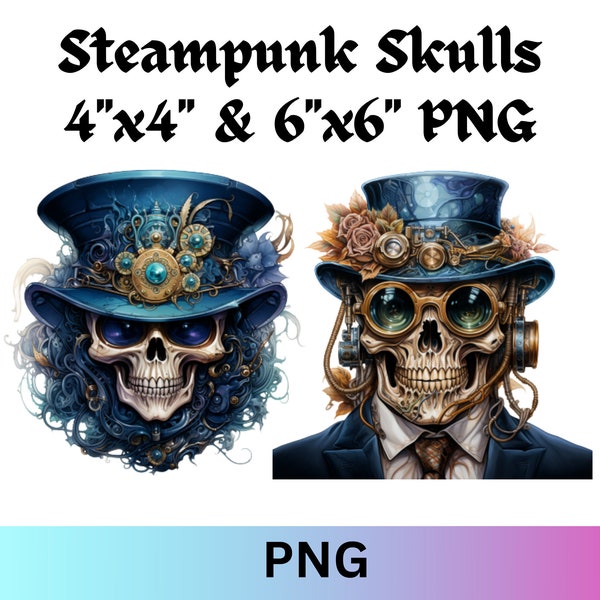 Steampunk Skulls Macabre Gothic Punk Clipart Circus Carnival Horror Halloween 20 PNG 300 DPI 4" x 4" and 6" x 6" Images Sublimation