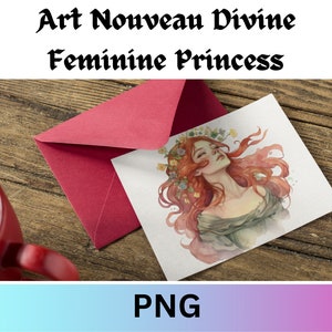 Art Nouveau Divine Feminine Princess Beautiful Women Flowers in Hair 30 Images PNG Watercolor Clipart Commercial Use Redhead Blonde Brunette