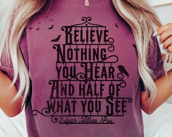 Edgar Allan Poe Poet Shirt, Book Poetry Oversized TShirt, Raven Nevermore Literature T-Shirt, Dark Academia Gothic Tee, Trendy Librarian