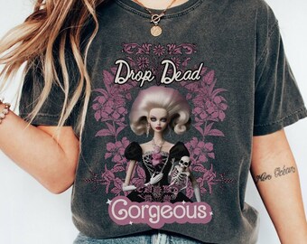 Halloween Think About Dying Shirt, Drop Dead Gorgeous Pink TShirt, Gothic Existential Crisis T-Shirt for Women, Depressed Quote Spooky Tee